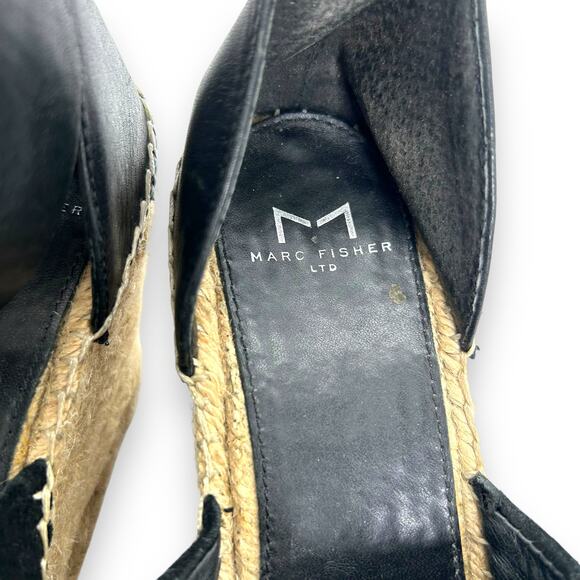 Marc Fisher Platform Espadrille Wedge SZ 7 Black Suede Leather Heels Boho Beach - Picture 6 of 6